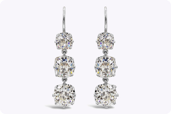 GIA Certified 8.64 Carats Total Old Mine Cut Diamond Antique Drop Earrings in Platinum