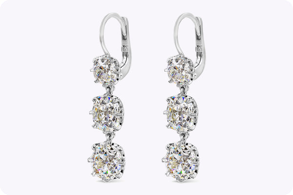 GIA Certified 8.64 Carats Total Old Mine Cut Diamond Antique Drop Earrings in Platinum