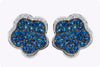4.35 Carats Total Micro-Pave Set Blue Sapphire and Diamond Flower Earrings in White Gold