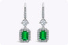 1.37 Carats Total Colombian Emerald Halo Dangle Earrings in Platinum