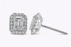 GIA Certified 1.41 Carats Total Emerald Cut Diamond Halo Stud Earrings in Platinum