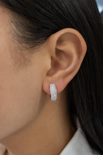 1.19 Carats Total Brilliant Round Cut Diamond Huggie Hoop Earrings in White Gold