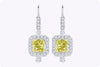 GIA Certified 3.04 Carats Total Radiant Cut Fancy Yellow Dangle Earrings in Platinum