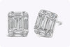 1.96 Carats Total Baguette and Round Diamond Cluster Stud Earrings in White Gold