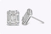 1.96 Carats Total Baguette and Round Diamond Cluster Stud Earrings in White Gold