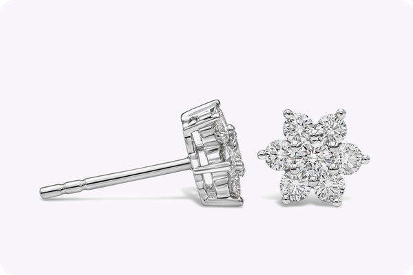 0.66 Carats Total Brilliant Round Diamond Flower Stud Earrings in White Gold