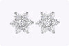 4.06 Carats Total Round Brilliant Cut Diamond Flower Stud Earrings in White Gold