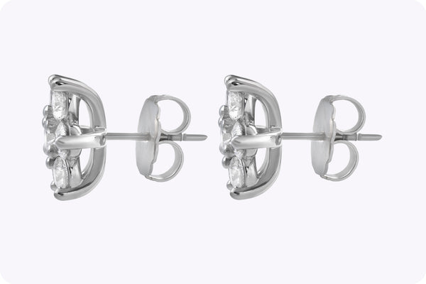 4.06 Carats Total Round Brilliant Cut Diamond Flower Stud Earrings in White Gold