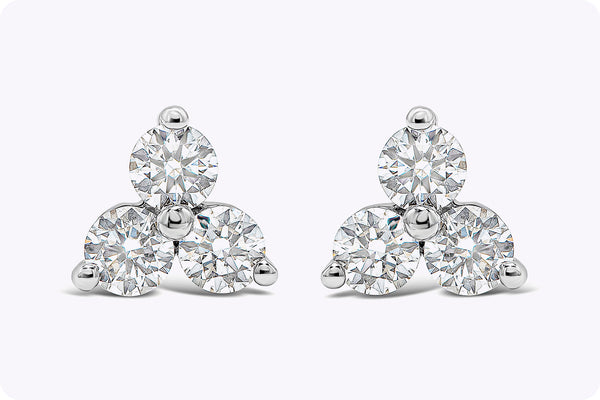 0.47 Carats Total Brilliant Round Shape Diamond Cluster Stud Earrings in White Gold