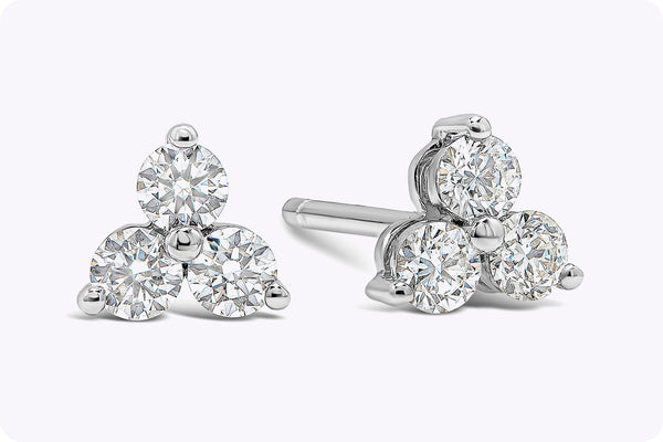 0.47 Carats Total Brilliant Round Shape Diamond Cluster Stud Earrings in White Gold