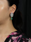 4.76 Carats Total Dangling Pear Shape Green Emerald and Diamond Dangle Earrings in White Gold and Platinum