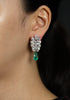 4.76 Carats Total Dangling Pear Shape Green Emerald and Diamond Dangle Earrings in White Gold and Platinum