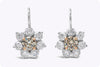 1.64 Carats Round Cut Natural Brown Diamond Halo Dangle Earrings in Rose Gold and Platinum