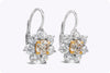 1.64 Carats Round Cut Natural Brown Diamond Halo Dangle Earrings in Rose Gold and Platinum