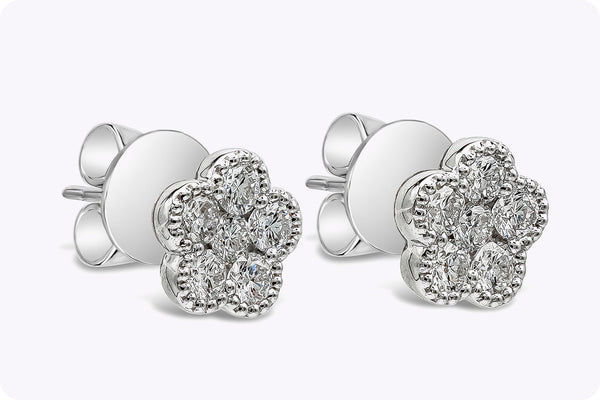 0.55 Carat Total Round Brilliant Cut Diamond Flower Stud Earrings in White Gold