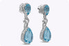 15.69 Carat Pear Shape Aquamarine and Diamond Halo Dangle Earrings in White Gold