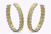 18.97 Carats Total Yellow and White Diamond Hoop Earrings in White Gold
