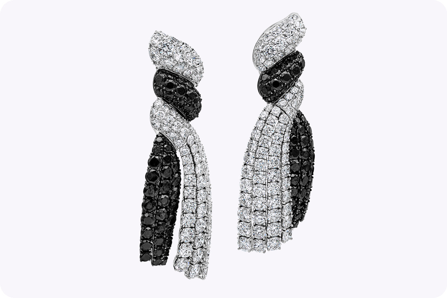 DeGrisogono 64.72 Carats Black & White Diamond Dangle Earrings in White Gold