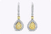 0.84 Carats Total Pear Shape Fancy Yellow Diamond Dangle Earrings in White Gold