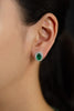 2.18 Carats Total Oval Cut Green Emerald and Diamond Halo Stud Earrings in White Gold
