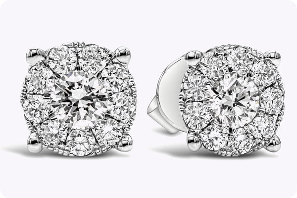 0.21 Carats Total Brilliant Round Cut Illusion Diamond Stud Earrings in White Gold