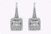 0.88 Carats Total Baguette and Round Cut Diamond Lever-Back Illusion Dangle Earrings in White Gold