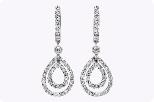 1.04 Carats Total Double Pear Shape Open-Work Halo Dangle Earrings in White Gold