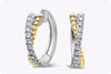 0.42 Carats Total Brilliant Round Cut Diamond Huggie Criss-Cross Hoop Earrings in White Gold and Yellow Gold