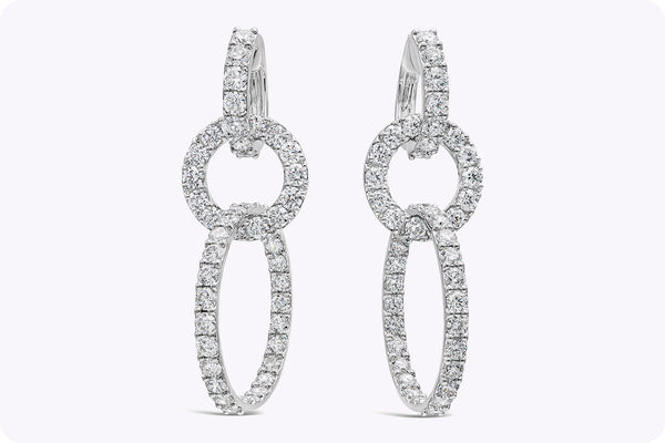 12.15 Carat Total Triple Ring Diamond Dangle Fashion Earring in White Gold