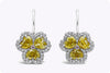 3.20 Carat Total Heart Shape Fancy Intense Yellow Clover Dangle Fashion Earrings in White Gold