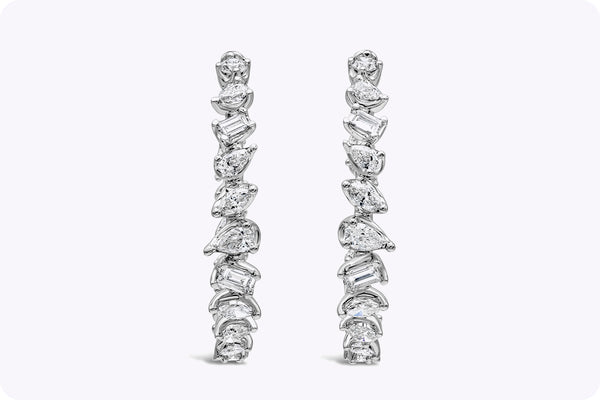 2.68 Carat Total Mixed Cut Diamond Hoop Earrings in White Gold