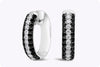 1.81 Carat Total Black and White Round Diamond Micro-Pave Huggie Drop Hoop Earrings