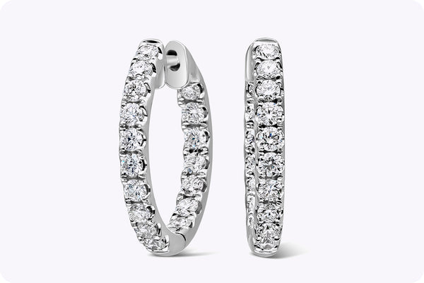 1.32 Carat Total Round Diamond Hoop Earrings in White Gold