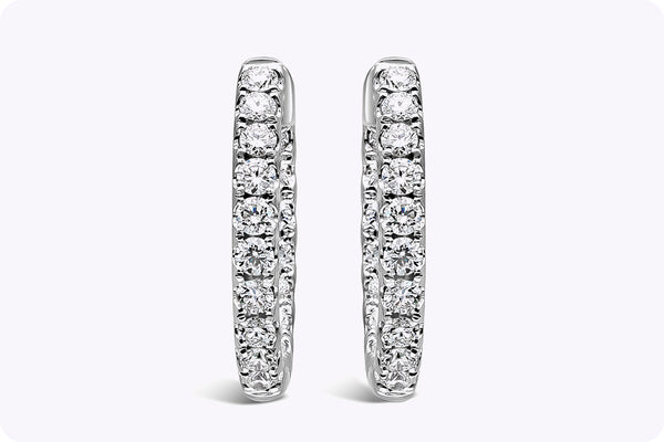 1.32 Carat Total Round Diamond Hoop Earrings in White Gold