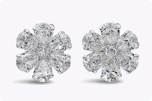 6.30 Carats Pear Shape Diamond Flower Lever Back Stud Earrings in White Gold