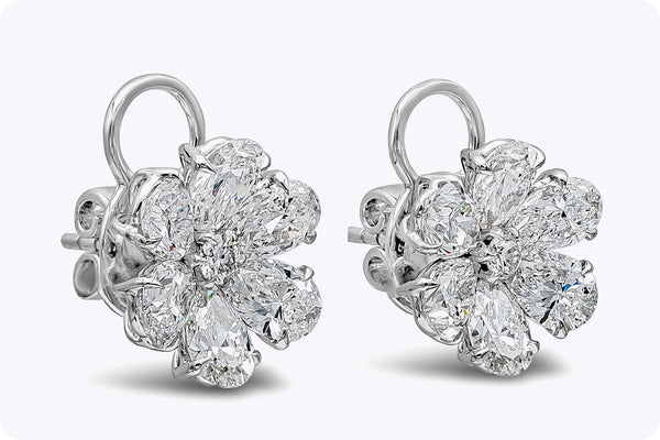 6.30 Carats Pear Shape Diamond Flower Lever Back Stud Earrings in White Gold