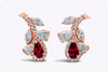 0.83 Carat Total Pear Shape Ruby & Diamond Flower Earrings in Rose Gold