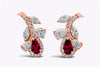 0.83 Carat Total Mixed Cut Diamond Flower Earrings with Rubies in Rose Gold
