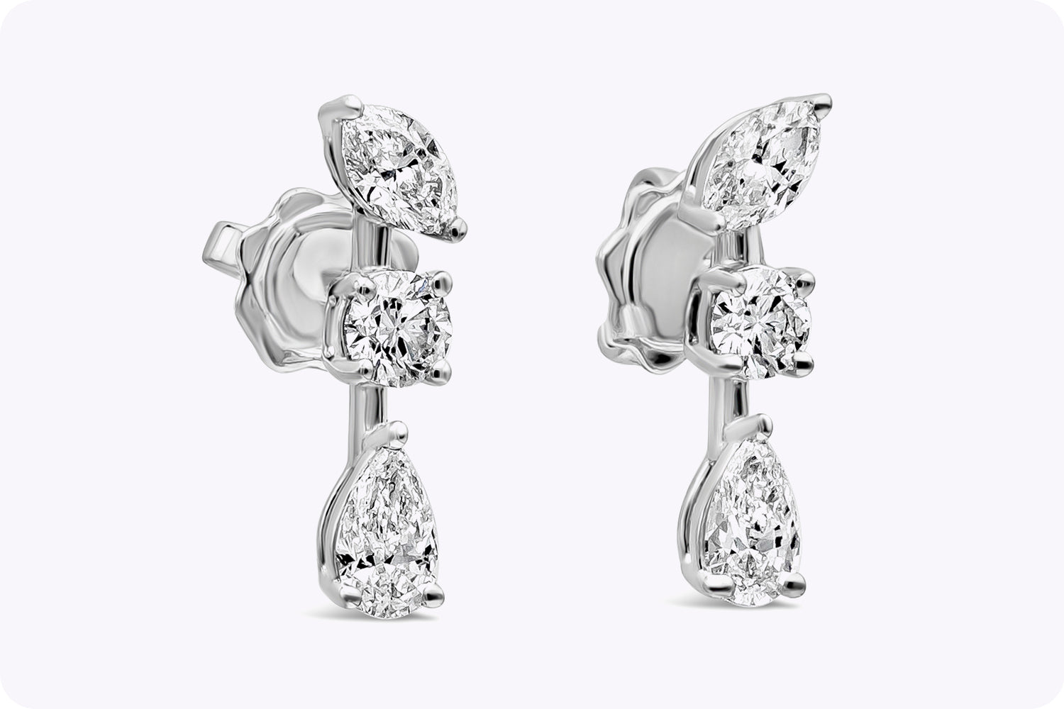 1.22 Carat Total Mixed Cut Diamond Mini Drop Earrings in White Gold