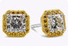 GIA Certified 1.73 Carats Radiant Cut Diamond Halo Stud Earrings in Platinum