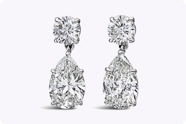 GIA Certified 5.43 Carats Total Mixed Cut Diamond Drop Earrings in Platinum