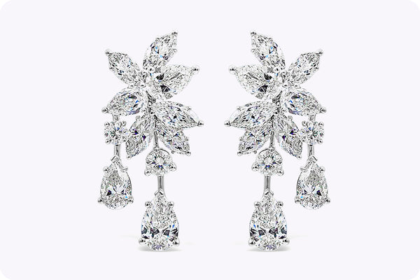 7.45 Carats Total Mixed Cut Diamond Dangle Cluster Drop Earrings in White Gold