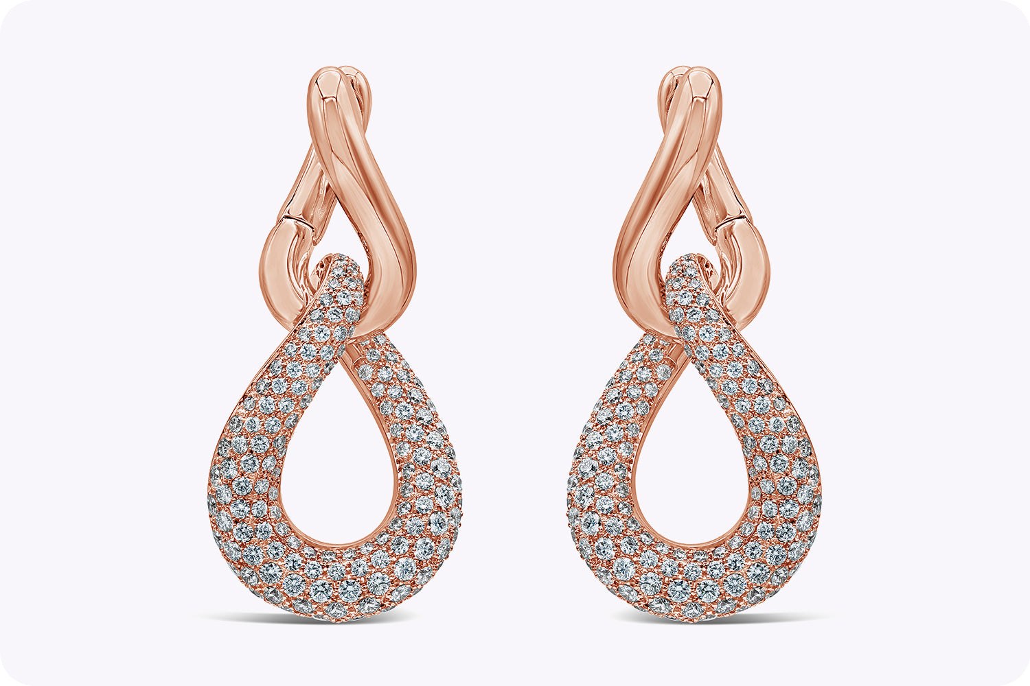 5.68 Carat Total Round Diamond Intertwined Drop Fashion Earrings in Rose Gold