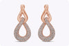 5.68 Carat Total Round Diamond Intertwined Drop Fashion Earrings in Rose Gold