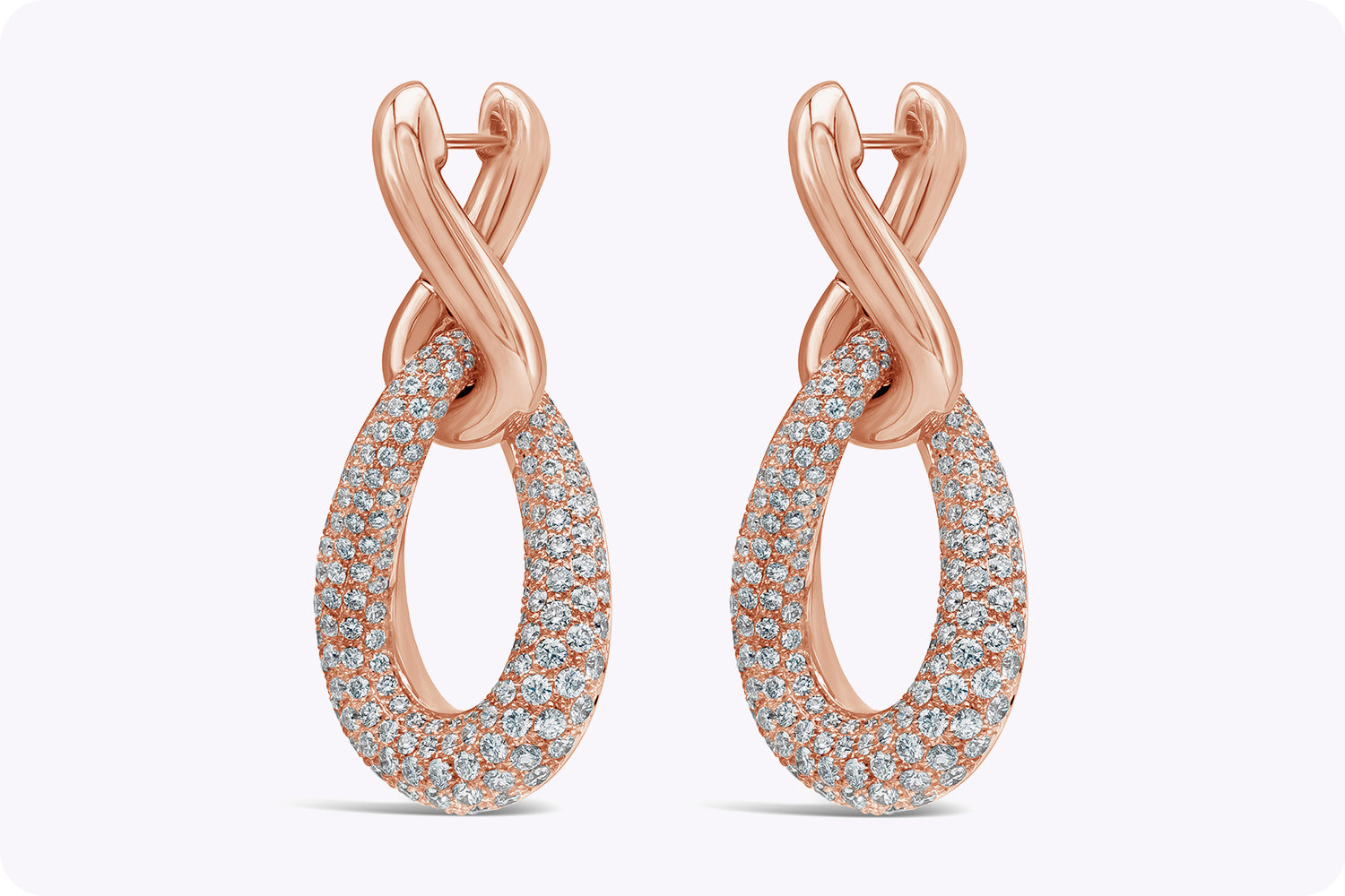 5.68 Carat Total Round Diamond Intertwined Drop Fashion Earrings in Rose Gold