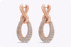 5.68 Carat Total Round Diamond Intertwined Drop Fashion Earrings in Rose Gold