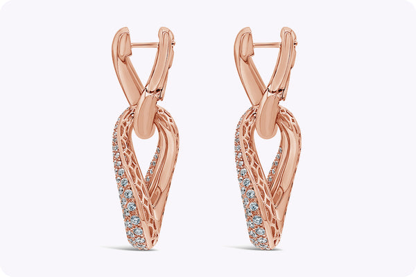 5.68 Carat Total Round Diamond Intertwined Drop Fashion Earrings in Rose Gold