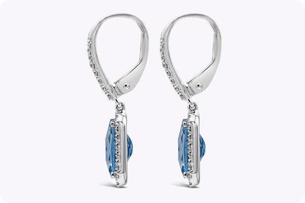 2.25 Carats Total Cushion Cut Aquamarine Dangle Earrings in White Gold