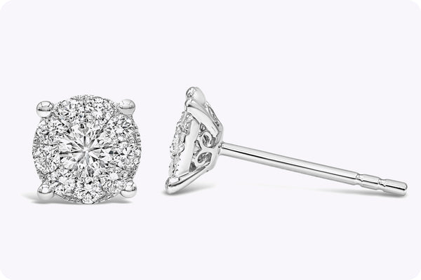 0.93 Carat Round Diamond Cluster Stud Earring in White Gold