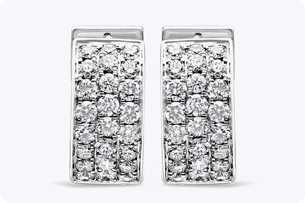 1.04 Carats Total Round Diamond Huggie Hoop Earrings in White Gold